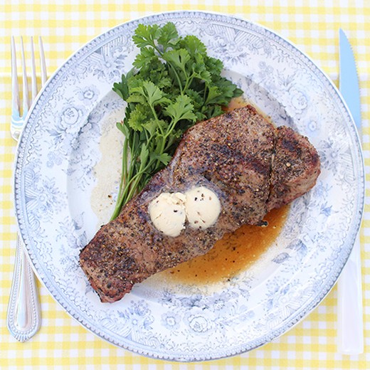 Pepper Crusted Steaks with Black Truffle Butter