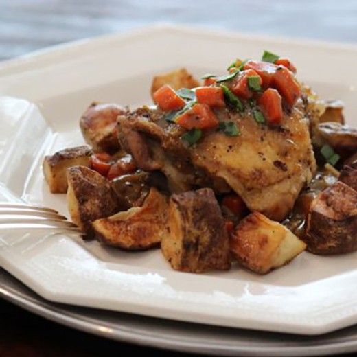 Riesling Braised Chicken with Tarragon & Roasted Potatoes