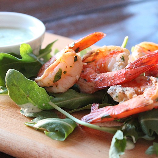 Grilled Shrimp with Green Goddess & Arugula