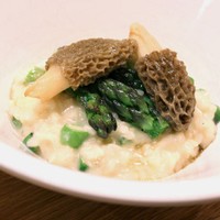 Asparagus Risotto with Sauteed Morels and Cream